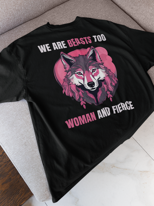 WOMAN AND FIERCE WOLF OVERSIZED