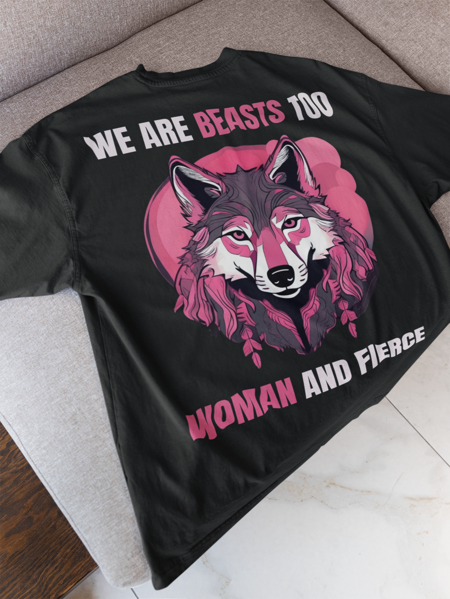 WOMAN AND FIERCE WOLF OVERSIZED