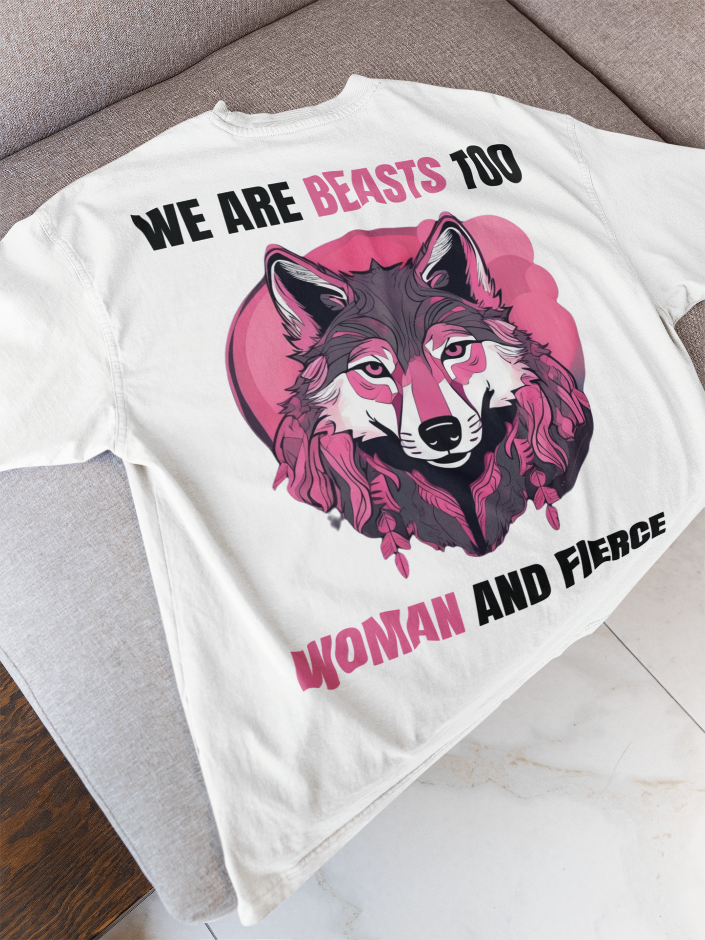 WOMAN AND FIERCE WOLF OVERSIZED