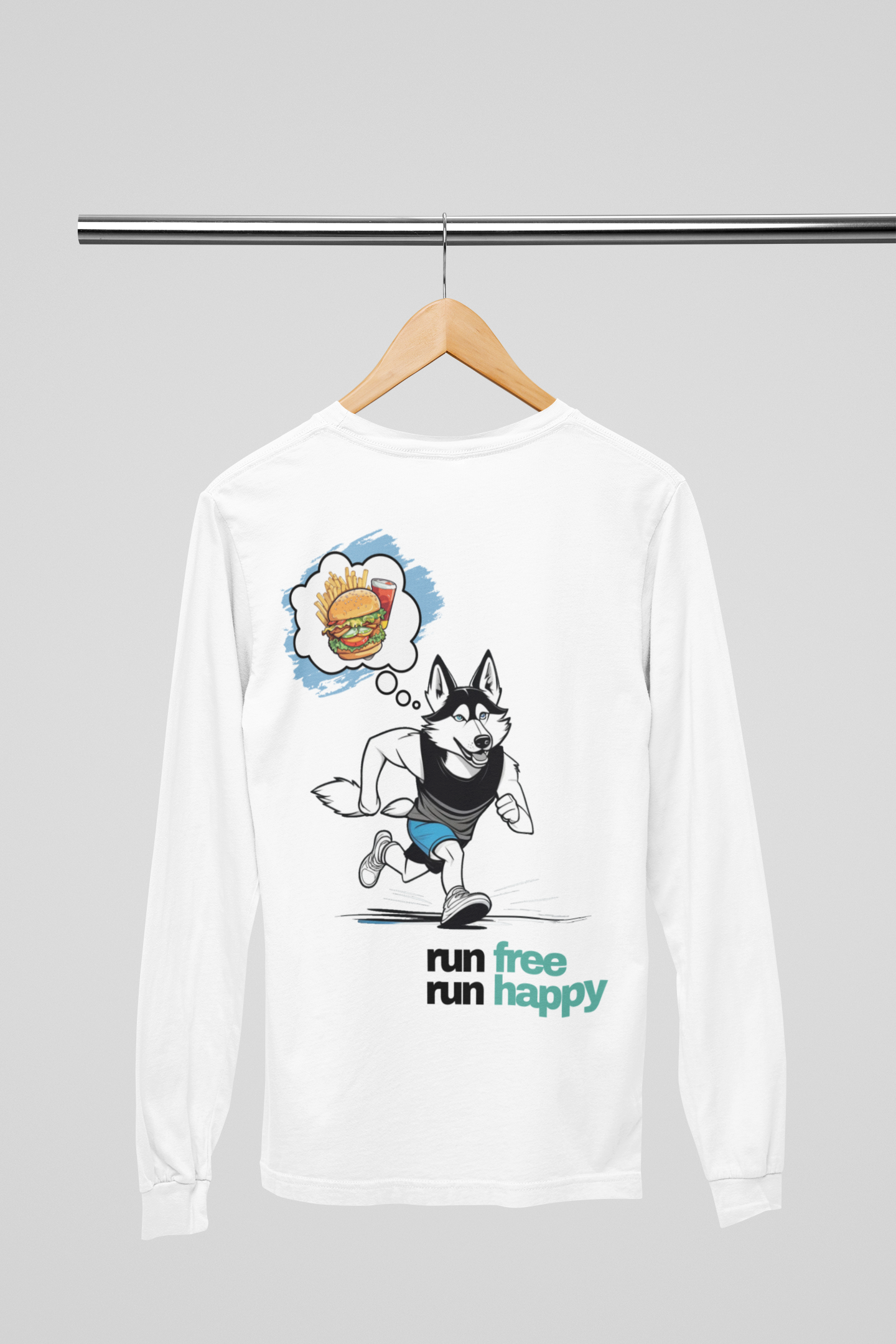 RUN FREE RUN HAPPY HUSKY PLAYERA MANGA LARGA